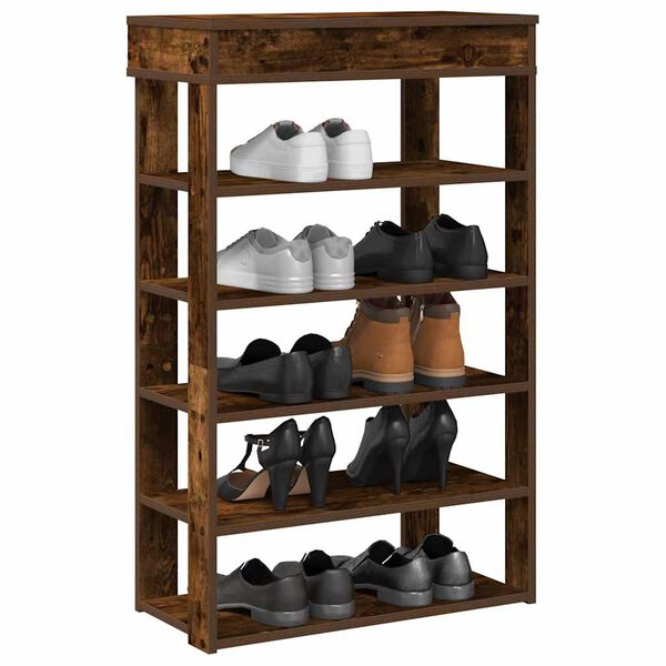 vidaXL Shoe Rack Smoked Oak Engineered Wood 23.6 x 11.8 x 38.6 in