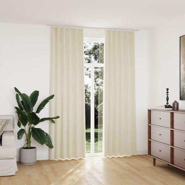 vidaXL Blackout Curtains 2 pcs with Hooks Velvet Cream 55.1x96.5"