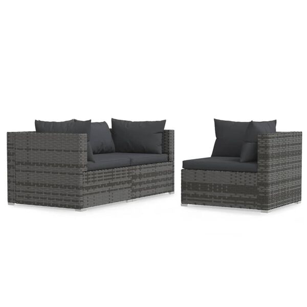 vidaXL Garden Lounge Set Gray PE rattan, powder-coated steel, plastic