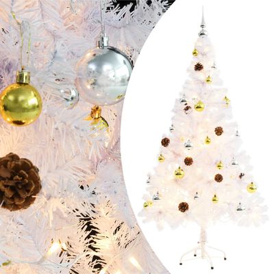 vidaXL Artificial Christmas Tree with Baubles and LEDs White 59.1"