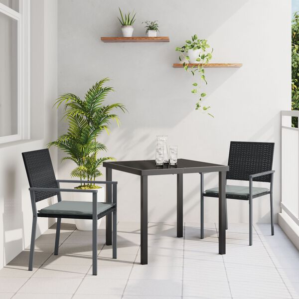 vidaXL Garden Dining Set 3 pcs Black Poly rattan