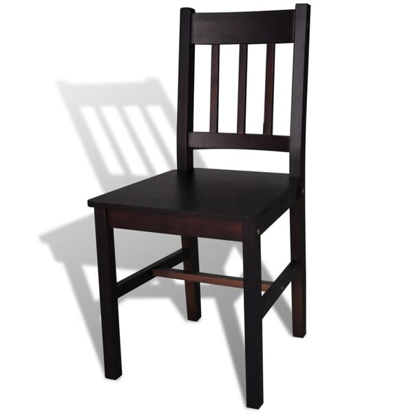 vidaXL Dining Chair Set of 4 Dark Brown Solid Pine Wood Standard