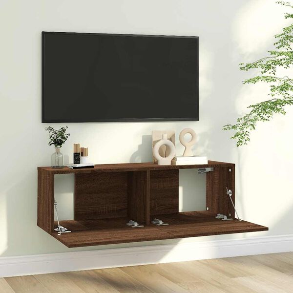 vidaXL TV Wall Cabinet Brown Oak Engineered Wood Standard Wall Mounting