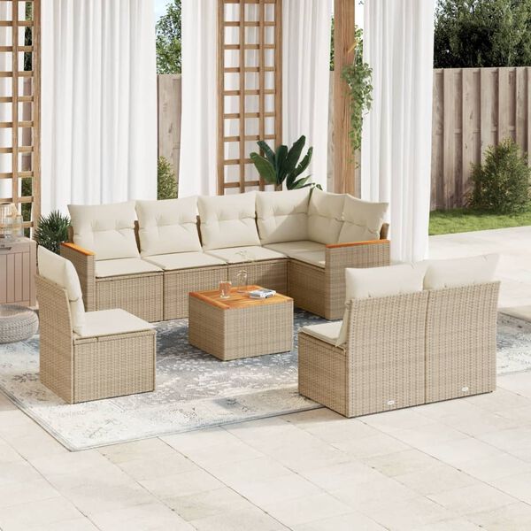 vidaXL Garden Sofa Set Beige PE rattan 9-Piece Adjustable Feet