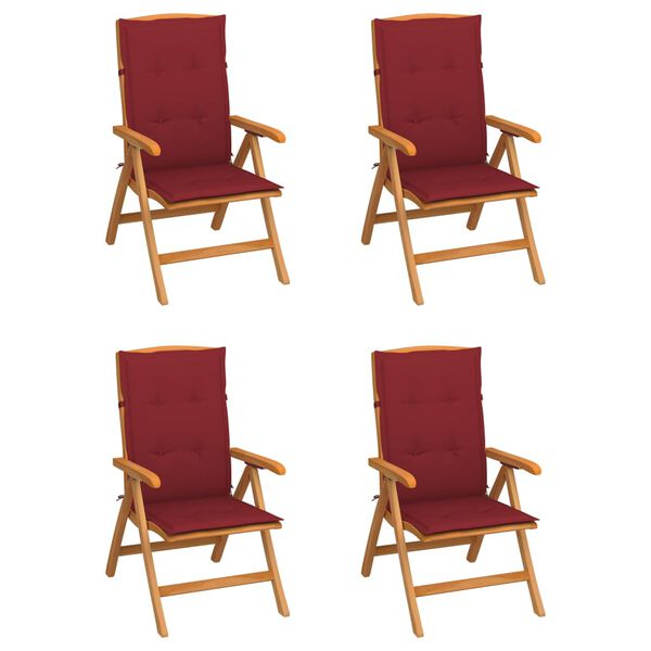 vidaXL Reclining Patio Chairs with Cushions 4 pcs Solid Teak Wood