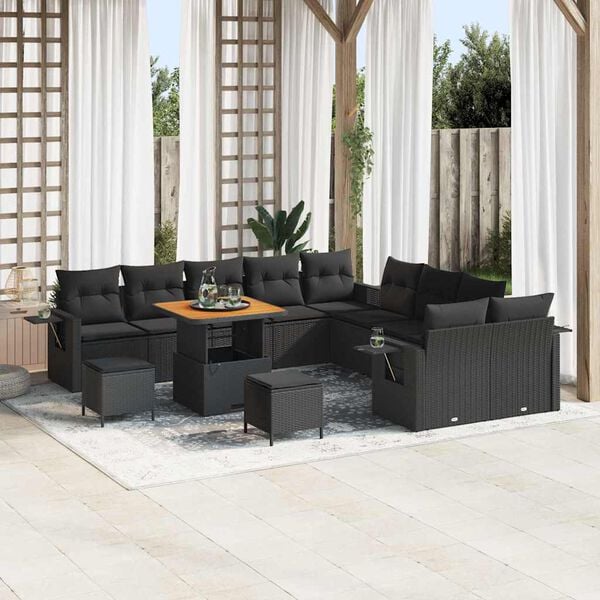 vidaXL Garden Sofa Set Height-Adjustable 13 pcs Black poly rattan