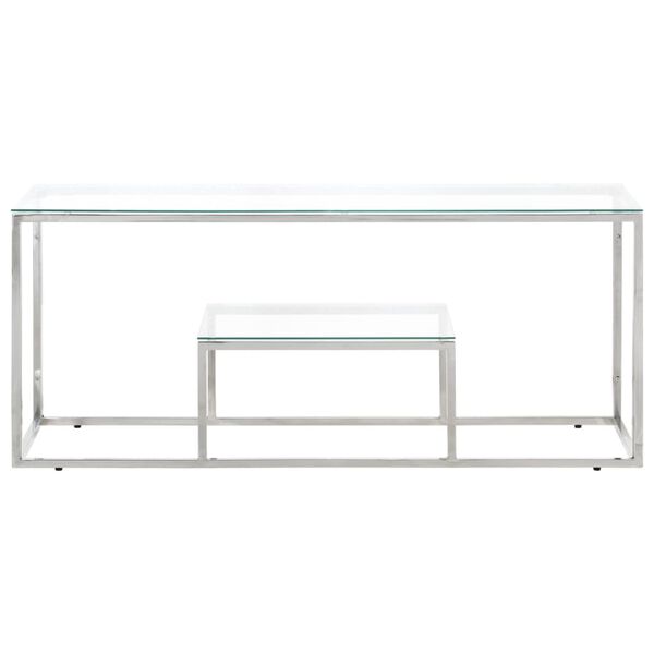 vidaXL Coffee Table Silver Stainless Steel, Tempered Glass Modern