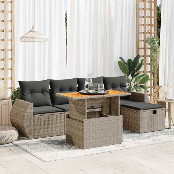 vidaXL Garden Sofa Set Grey Poly rattan Standard UV-resistant materials