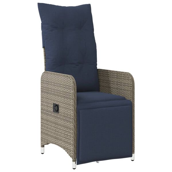 vidaXL Reclining Patio Chair with Cushions Gray Poly Rattan