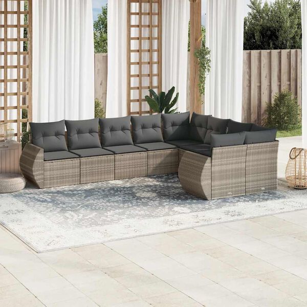 vidaXL Garden Sofa Set Light Grey PE Rattan Large Adjustable Feet