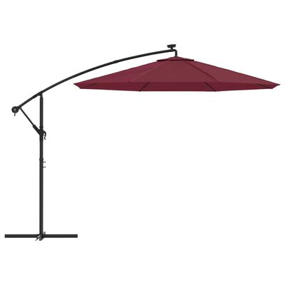 vidaXL Cantilever Umbrella with LED Lights and Steel Pole Wine Red