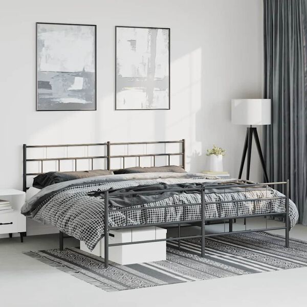 vidaXL Metal Bed Frame Black Powder-Coated Steel 76 x 80 in Bed Frame