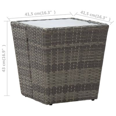 vidaXL Tea Table Gray 16.3"x16.3"x16.9" Poly Rattan and Tempered Glass