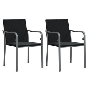 vidaXL Garden Chair Set of 2 Black Poly Rattan, Steel Standard Durable