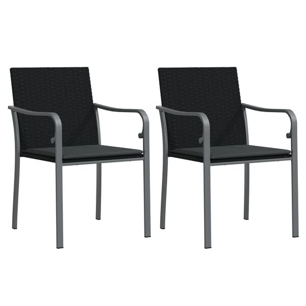 vidaXL Garden Chair Set of 2 Black Poly Rattan, Steel Standard Durable