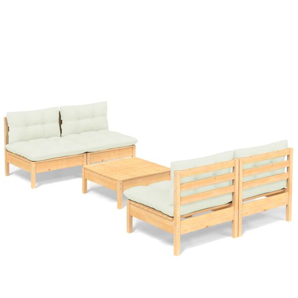 vidaXL Garden Lounge Set Cream and Natural Wood