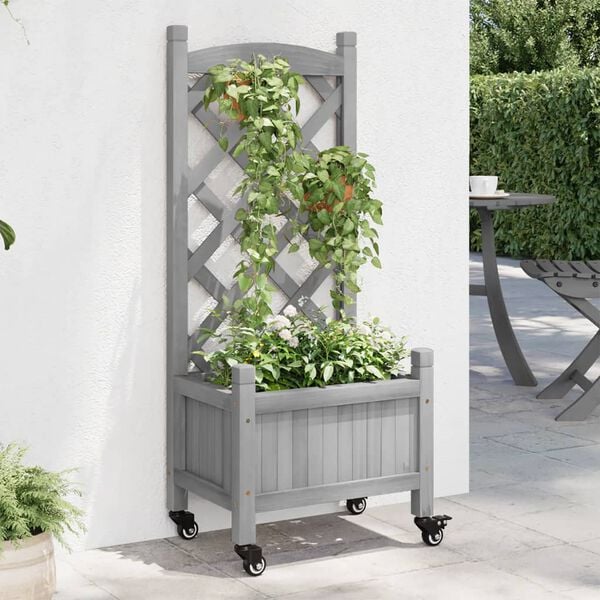 vidaXL Planter Grey Solid fir wood, Iron Medium Planter Rectangular