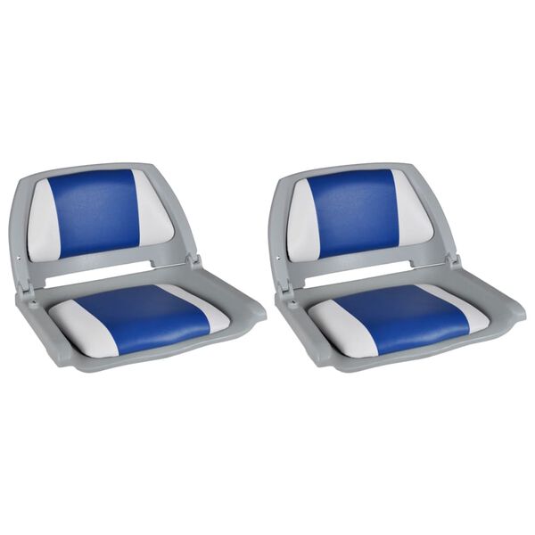 vidaXL Boat Seats 2 pcs Foldable Backrest With Blue-white Pillow 16.1x20.1x18.9"(2x90418)