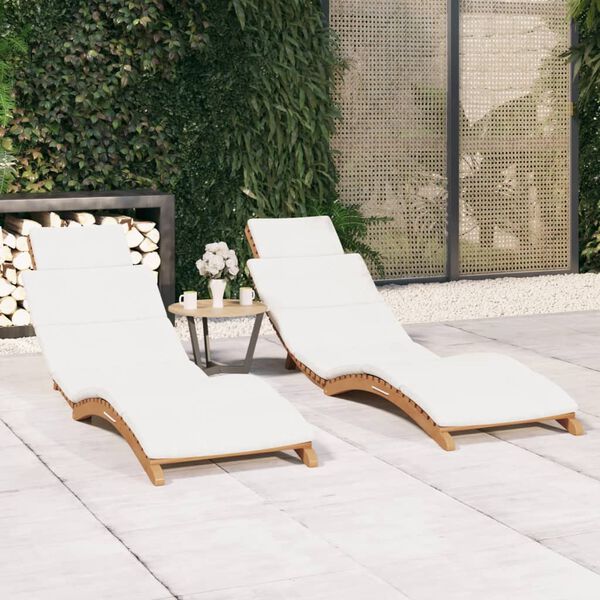 vidaXL Sun Lounger Set of 2 Teak wood and cream white cushion