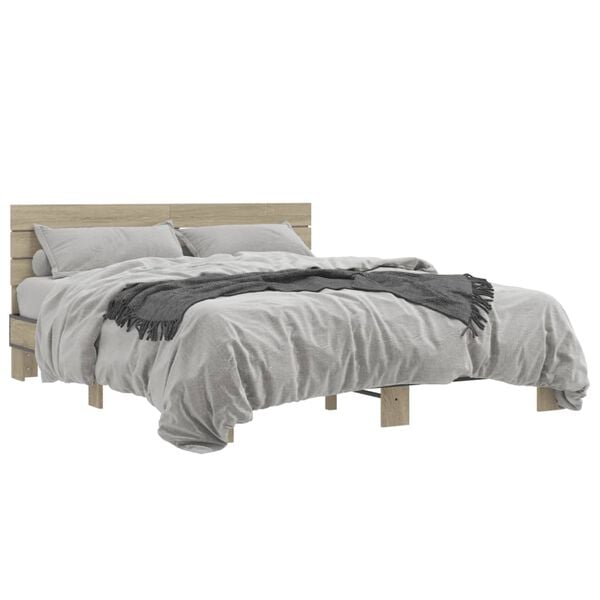vidaXL Bed Frame Sonoma oak Engineered wood, metal King Size Modern