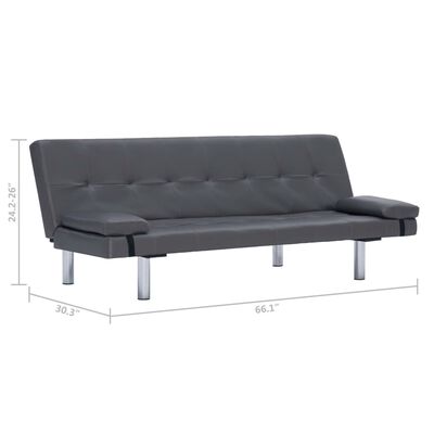vidaXL Sofa Bed with Two Pillows Gray Faux Leather