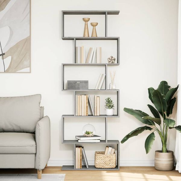 vidaXL Room Divider Bookcase Grey Sonoma Engineered wood 6-tier