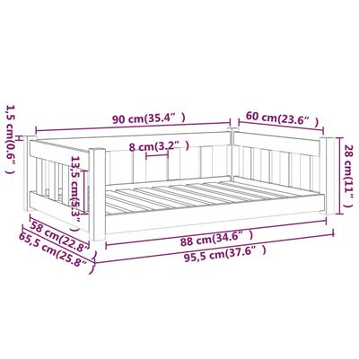 vidaXL Dog Bed 37.6"x25.8"x11" Solid Wood Pine