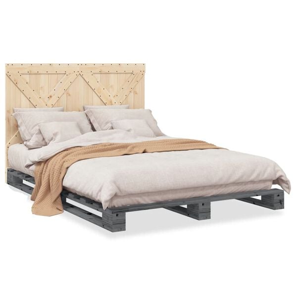 vidaXL Bed Frame Grey Solid Pine Wood Double Durable Bed Frame