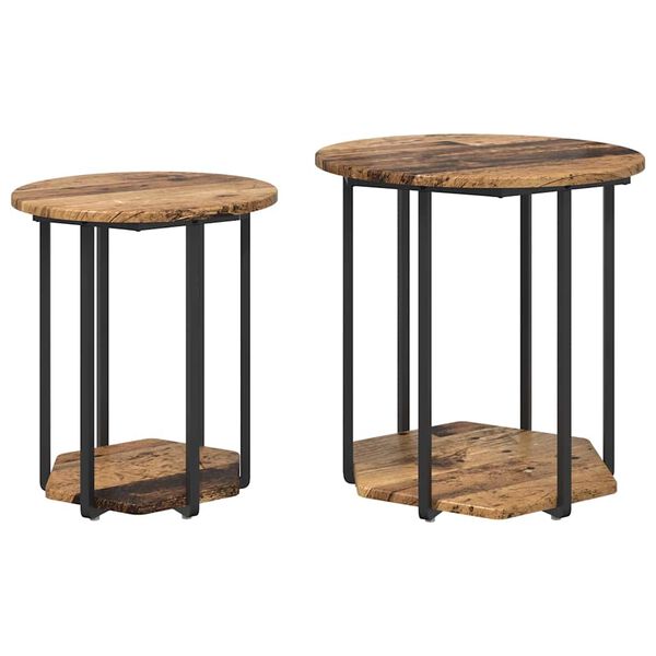 vidaXL Side Table Set 2 pcs Old wood and Black 19.7" x 19.7" x 19.9