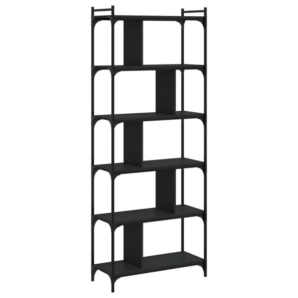 vidaXL Bookcase Black Engineered wood, metal Tall Adjustable Feet