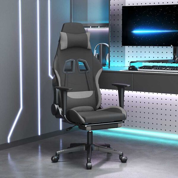 vidaXL Gaming Chair Black and Light Grey Polyester, Metal, Plywood, Plastic