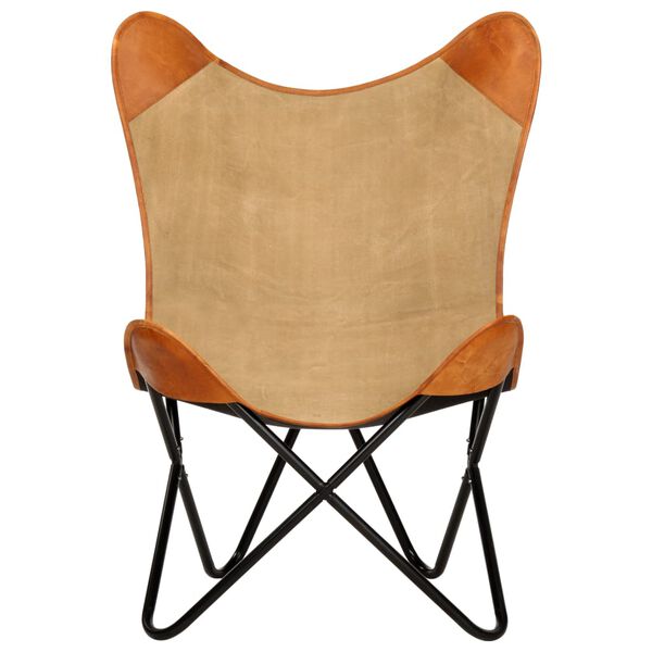 vidaXL Butterfly Chair Brown Genuine leather, canvas, powder-coated iron
