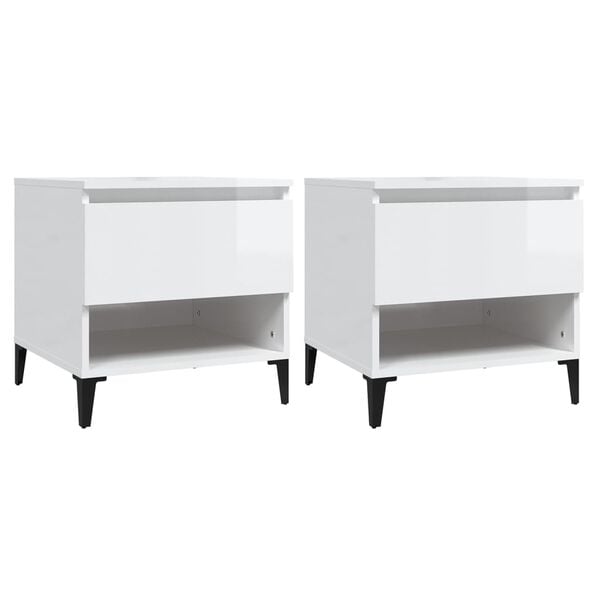 vidaXL Side Table Set of 2 High gloss white Engineered wood, metal Small