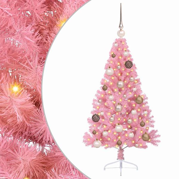 vidaXL Artificial Pre-lit Christmas Tree with 150 LEDs Pink 47.2" PVC