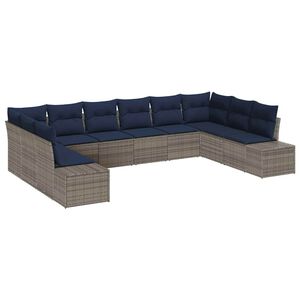 vidaXL Garden Sofa Set with Cushion 10 pcs Grey Poly Rattan
