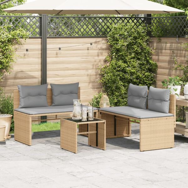 vidaXL 4 Piece Patio Sofa Set with Cushions Beige Poly Rattan