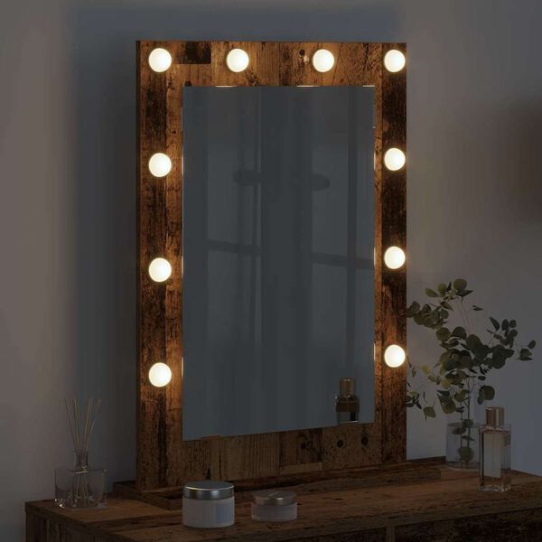 vidaXL Vanity Mirror with LED Strip Lights Old Wood 70 x 50 x 18 cm