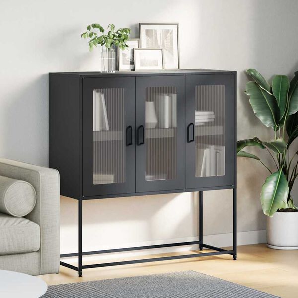 vidaXL Sideboard Black Cold-rolled steel Medium Sideboard Rectangular