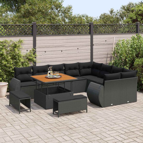 vidaXL Garden Sofa Set with Cushion with Storage 12 pcs Black