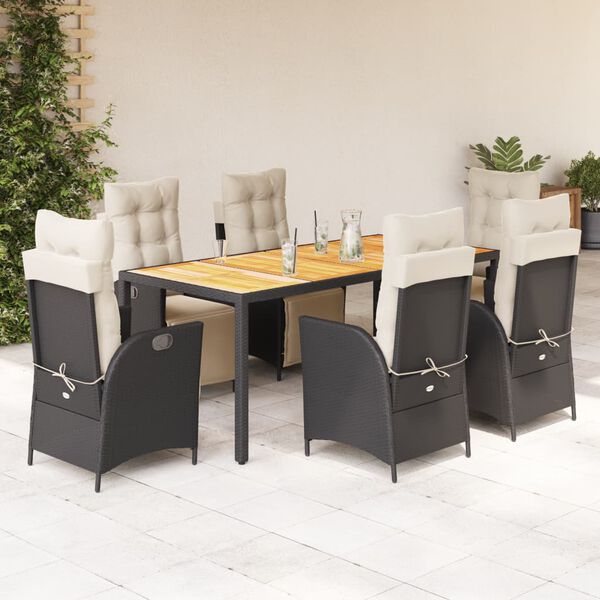 vidaXL Garden Dining Set Black, Cream White