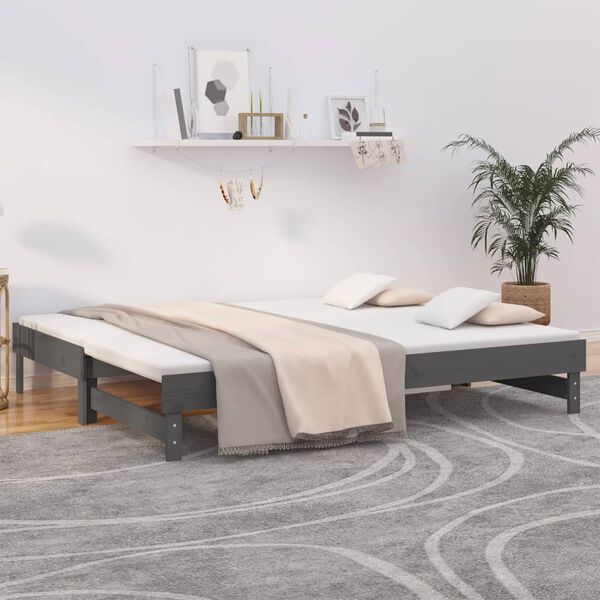 vidaXL Day Bed Grey Solid pinewood Double Extendable Day Bed