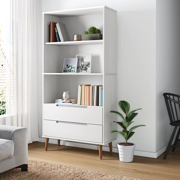 vidaXL Bookcase White Solid pine wood, engineered wood Medium Bookcase