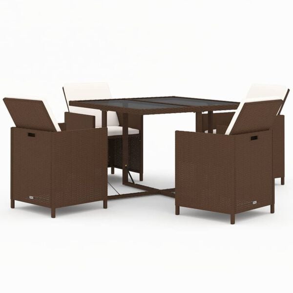 vidaXL Garden Dining Set Brown Poly Rattan, Steel, Tempered Glass Medium