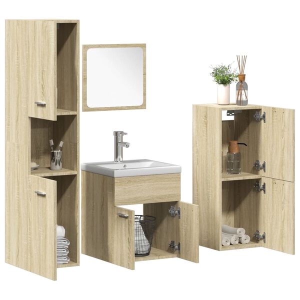 vidaXL Bathroom Furniture Set Sonoma Oak, White Engineered Wood, Ceramic