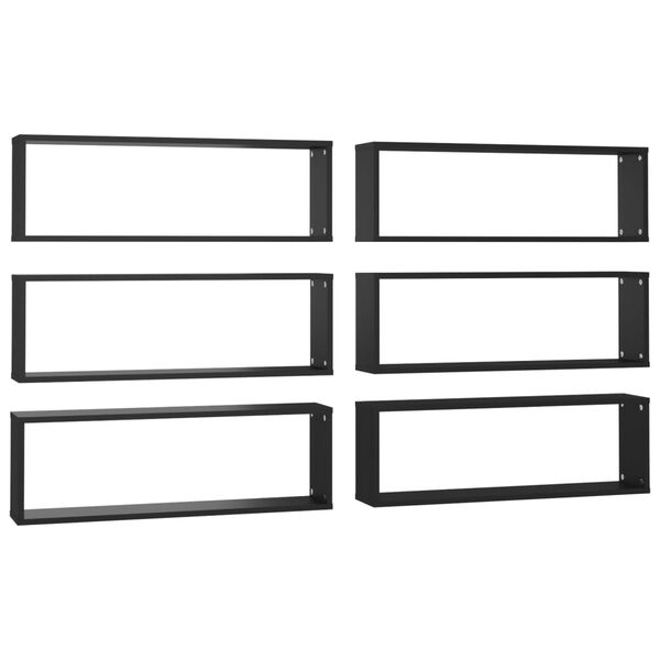 vidaXL Wall Shelf Set of 6 Black Engineered wood