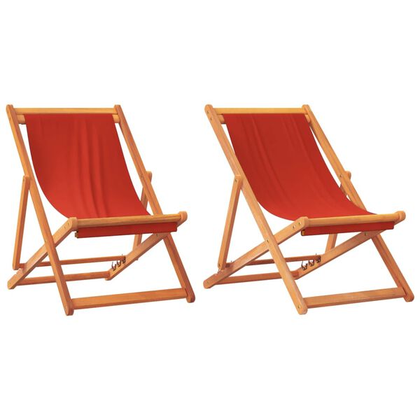 vidaXL Folding Beach Chair Set of 2 Red
