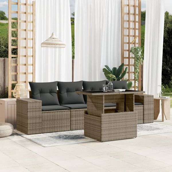 vidaXL Garden Sofa Set Grey PE Rattan