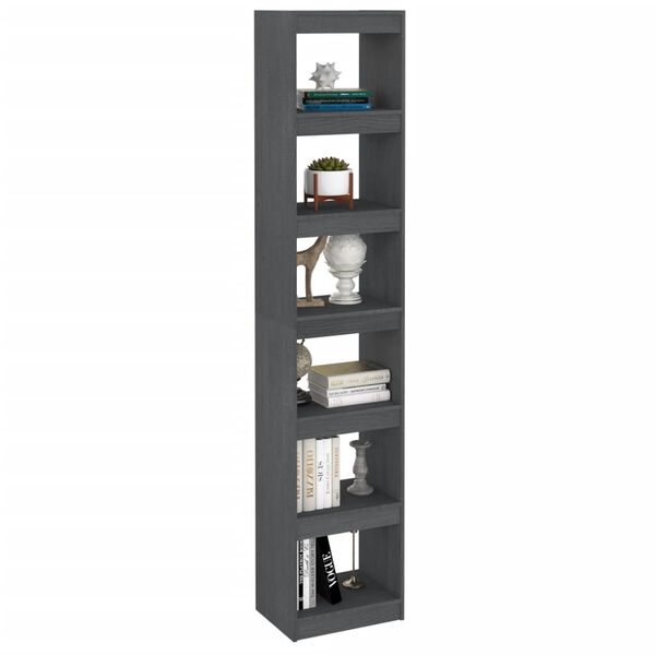vidaXL Book Cabinet Grey Solid Pinewood Tall Book Cabinet Rectangular