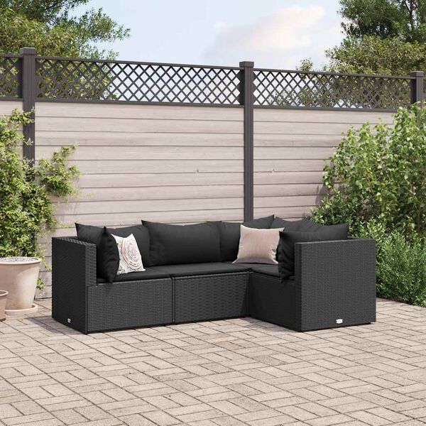 vidaXL Patio Lounge Set Black PE rattan, polyester, powder-coated steel
