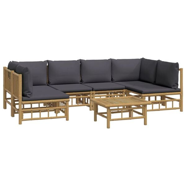 vidaXL Garden Lounge Set Dark Grey, Bamboo Bamboo, Polyester Medium